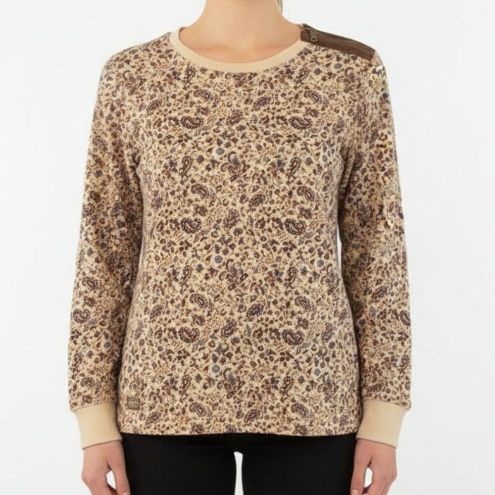 Ralph Lauren 1X Floral Cotton Top – Suede Detail Shoulder & Elbow Patches